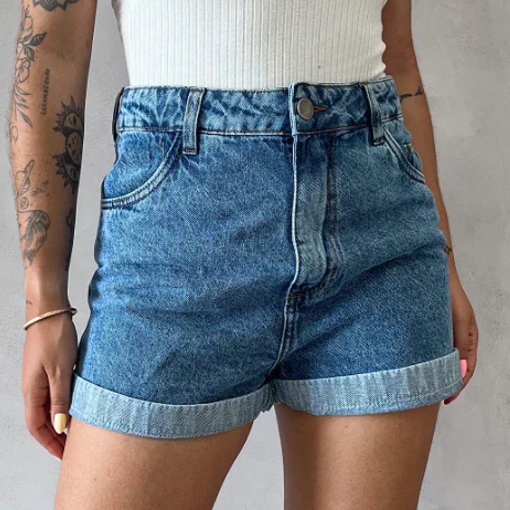 Garage - Blue Medium Wash Mom Short Denim Jean Shorts